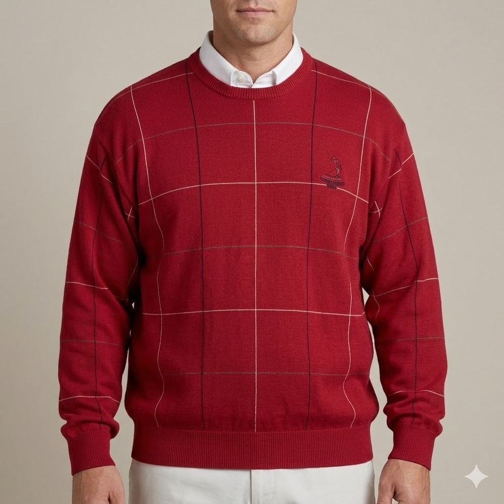 Bobby Jones Players Pinehurst 1895 Golf Sweater Red Plaid‎ XL EUC